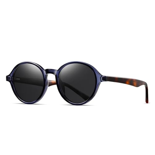 JRLLFD Retro Runde Herren Sonnenbrille Polarisiert Autofahren Outdoor Fashion Punk Doppelte Farbtöne UV400 Damen Luxus (Blau Leopard Grau) von JRLLFD