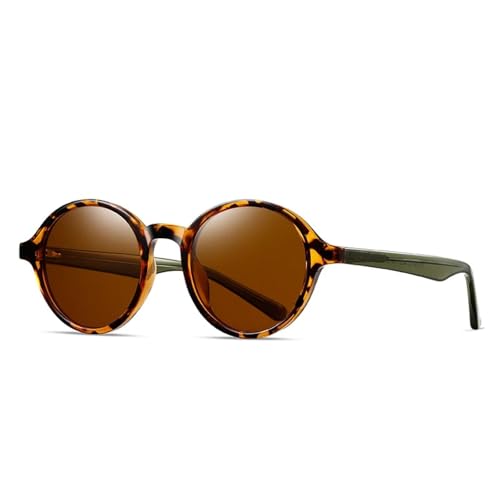 JRLLFD Retro Runde Herren Sonnenbrille Polarisierte Sonnenbrillen fürs Autofahren im Freien Fashion Punk Doppelte Farbnuancen UV400 Damen Luxus (Leopardengrüntee) von JRLLFD