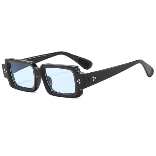 JRLLFD Retro Sonnenbrille Damen Herren UV400 Mode Nieten Rechteck Klar Farbverlauf (schwarz blau) von JRLLFD