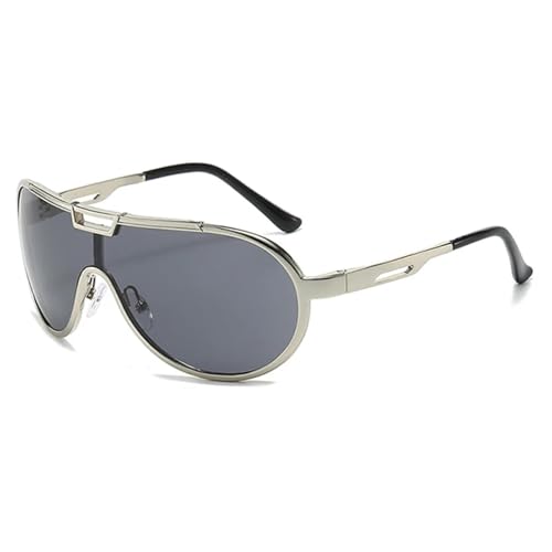 JRLLFD Retro-Sonnenbrille mit großem Rahmen und Doppelstegen aus Metall für Herren, modisch, einteilig, für Damen, zum Autofahren im Freien, UV400 (Silbergrau) von JRLLFD