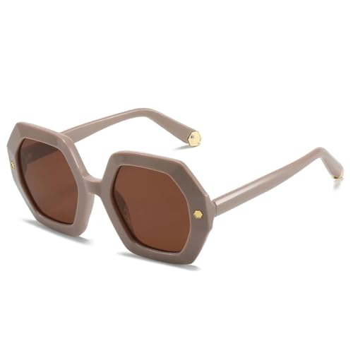 JRLLFD Retro Unregelmäßige Ovale Sonnenbrille Damen Herren Mode Polygon Weiblich Outdoor UV400 (Khaki Braun) von JRLLFD