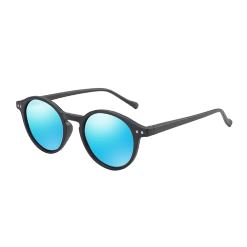 JRLLFD Retro Zirkular polarisierte Sonnenbrille Herren Damen Vintage Klein Rund UV400 Shades (014 Blau Verspiegelt) von JRLLFD