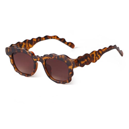 JRLLFD Runde Sonnenbrille für Damen, unregelmäßiger Rahmen, Sonnenbrille mit Leopardenmuster, braune Gläser, Sonnenbrillen für Damen, UV400, C3, Einheitsgröße von JRLLFD