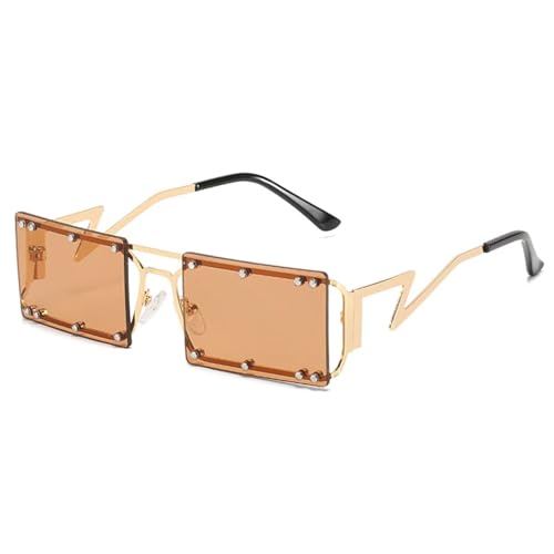 JRLLFD Steampunk-Sonnenbrille für Herren und Damen, Luxus-Metall-Punk-Nieten, weiblich, UV400 (Gold Tea) von JRLLFD