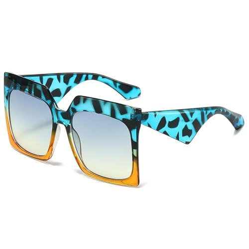JRLLFD Übergroße Sonnenbrille Damen Herren Luxus Männlich Leopard Weiblich UV400 Retro (blau) von JRLLFD