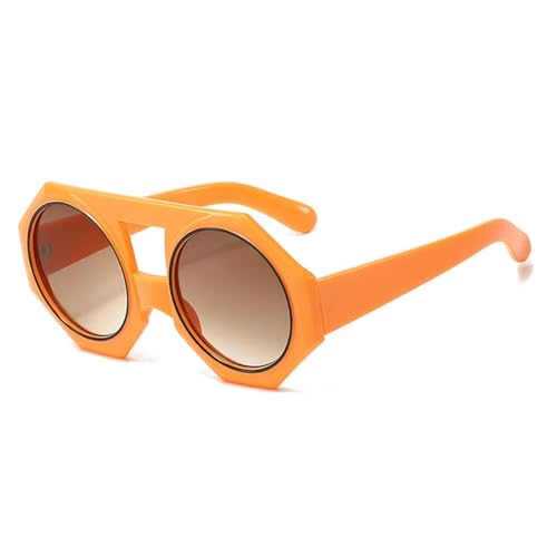 JRLLFD Übergroße runde Punk-Sonnenbrille für Herren und Damen, modisch, luxuriös, Doppelstrahl, fürs Autofahren im Freien, UV400 (Orange Gradient Tea) von JRLLFD