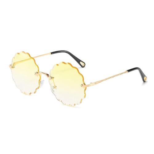 JRLLFD Übergroße runde Sonnenbrille für Damen und Herren, modisch, luxuriös, randlos, für den Außenbereich, UV400 (Goldgelb) von JRLLFD