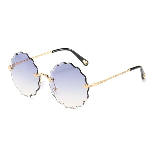 JRLLFD Übergroße runde Sonnenbrille für Damen und Herren, modisch, luxuriös, randlos, für den Außenbereich, UV400 (Goldgrau) von JRLLFD