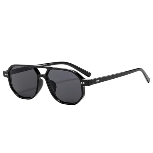 JRLLFD Vintage Doppelstege Polygon Herren Sonnenbrille Mode Klare Ozeanlinse Brillen Damen Nieten UV400 (Schwarz Grau) von JRLLFD