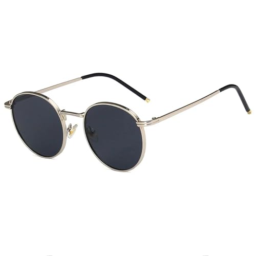 JRLLFD Vintage Metall Kleiner Runder Rahmen Herren Sonnenbrille Damen Klassisch Autofahren UV400 (Silbergrau) von JRLLFD