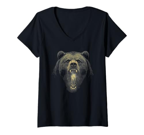 Damen Grizzly Bear Hike Camp Vintage Angry Braunbär T-Shirt mit V-Ausschnitt Damen Grizzly Bear Hike Camp Vintage Angry Braunbär T-Shirt mit V-Ausschnitt von JRRTS Bärendesigns