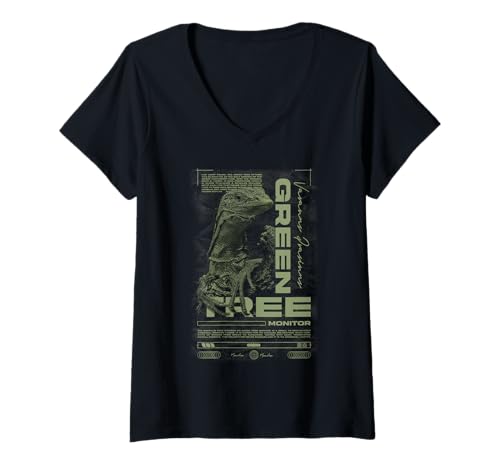 Damen Green Tree Monitor Echsenbesitzer Streetwear Reptile Keeper T-Shirt mit V-Ausschnitt Damen Green Tree Monitor Echsenbesitzer Streetwear Reptile Keeper T-Shirt mit V-Ausschnitt von JRRTS Green Tree Monitor Designs Designs