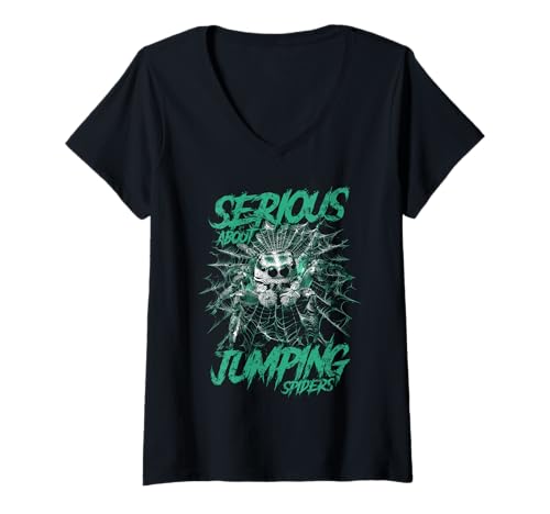 Damen Ernsthaft mit dem Springen von Spinnen T-Shirt mit V-Ausschnitt von JRRTS Jumping Spider Owner Designs