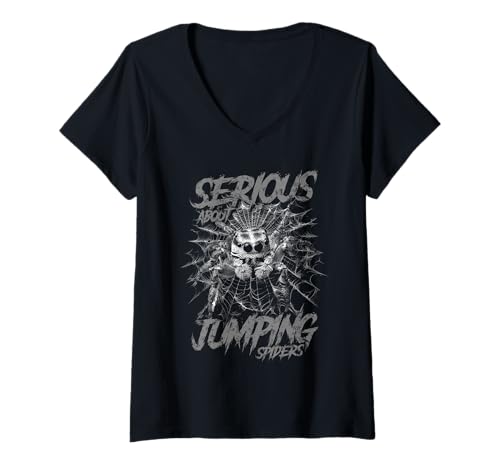 Damen Ernsthaft mit dem Springen von Spinnen T-Shirt mit V-Ausschnitt von JRRTS Jumping Spider Owner Designs