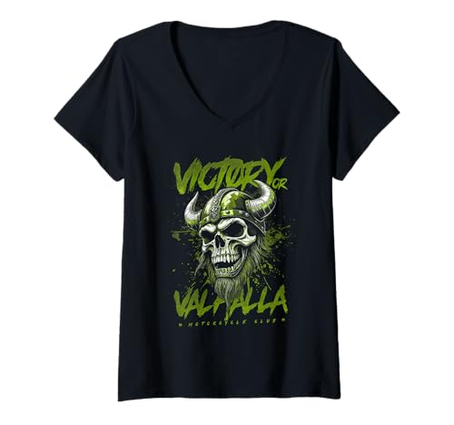 Damen Motorrad Nordwikinger Victory oder Valhalla T-Shirt mit V-Ausschnitt Damen Motorrad Nordwikinger Victory oder Valhalla T-Shirt mit V-Ausschnitt von JRRTS Motorrad Valhalla Designs