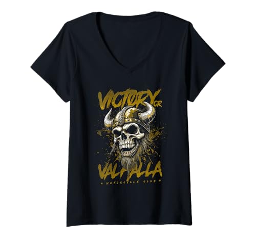 Damen Motorrad Nordwikinger Victory oder Valhalla T-Shirt mit V-Ausschnitt Damen Motorrad Nordwikinger Victory oder Valhalla T-Shirt mit V-Ausschnitt von JRRTS Motorrad Valhalla Designs