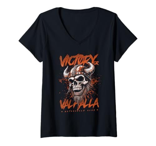 Damen Motorrad Nordwikinger Victory oder Valhalla T-Shirt mit V-Ausschnitt Damen Motorrad Nordwikinger Victory oder Valhalla T-Shirt mit V-Ausschnitt von JRRTS Motorrad Valhalla Designs