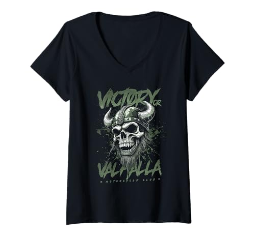 Damen Motorrad Nordwikinger Victory oder Valhalla T-Shirt mit V-Ausschnitt Damen Motorrad Nordwikinger Victory oder Valhalla T-Shirt mit V-Ausschnitt von JRRTS Motorrad Valhalla Designs