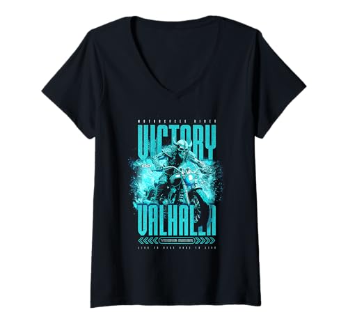 Damen Motorrad Nordwikinger Victory oder Valhalla T-Shirt mit V-Ausschnitt Damen Motorrad Nordwikinger Victory oder Valhalla T-Shirt mit V-Ausschnitt von JRRTS Motorrad Valhalla Designs