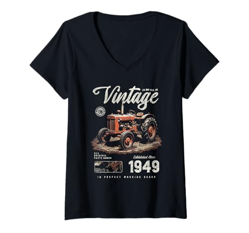 Damen Vintage Tractor Farmer Birthday geboren 1949 geboren 1949 T-Shirt mit V-Ausschnitt von JRRTS RETRO BUTSTRUTTY Bauerntraktor Designs