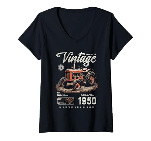 Damen Vintage Tractor Farmer Birthday geboren 1950 geboren 1950 T-Shirt mit V-Ausschnitt von JRRTS RETRO BUTSTRUTTY Bauerntraktor Designs