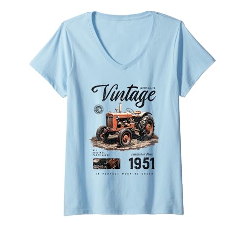 Damen Vintage Tractor Farmer Birthday geboren 1951 geboren 1951 T-Shirt mit V-Ausschnitt von JRRTS RETRO BUTSTRUTTY Bauerntraktor Designs