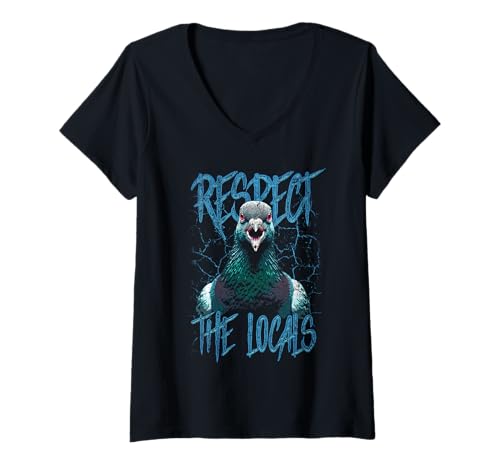 Damen Respektiere die Einheimischen lustige Taubenvogel T-Shirt mit V-Ausschnitt Damen Respektiere die Einheimischen lustige Taubenvogel T-Shirt mit V-Ausschnitt von JRRTS -Taubendesigns