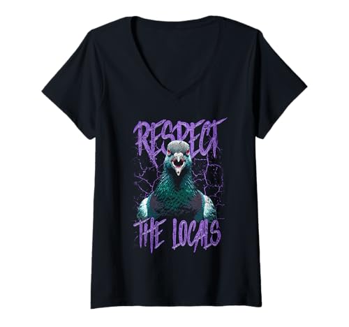 Damen Respektiere die Einheimischen lustige Taubenvogel T-Shirt mit V-Ausschnitt Damen Respektiere die Einheimischen lustige Taubenvogel T-Shirt mit V-Ausschnitt von JRRTS -Taubendesigns