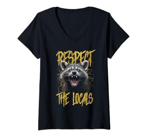 Damen Respektieren Sie die Einheimischen lustige Raccoon Street T-Shirt mit V-Ausschnitt Damen Respektieren Sie die Einheimischen lustige Raccoon Street T-Shirt mit V-Ausschnitt von JRRTS WACKCOON -Designs