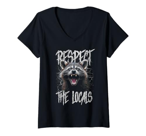 Damen Respektieren Sie die Einheimischen lustige Raccoon Street T-Shirt mit V-Ausschnitt Damen Respektieren Sie die Einheimischen lustige Raccoon Street T-Shirt mit V-Ausschnitt von JRRTS WACKCOON -Designs