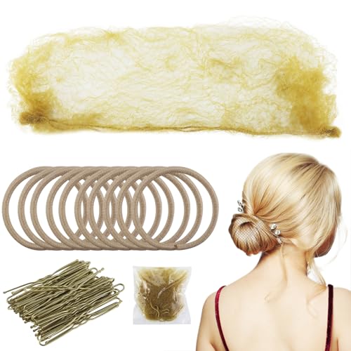 32 Stück Haarnetz Bun blond, blonde unsichtbare Haarnetze, Haarnetz mit elastischem Rand mit 40 Stück Haarnadeln & 12 Stück Haarbändern, für unsichtbaren Bun für Frauen von JRSHIRLEYLTD