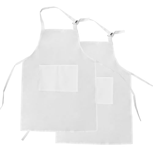 JRSHIRLEYLTD 2 Stück Kinder Weiß Schürze,Kind Küche Schürze Malschürze Set, Verstellbare Kinderschürze mit 2 Taschen für Küche Kochen Backen Malerei (46 * 56cm) von JRSHIRLEYLTD