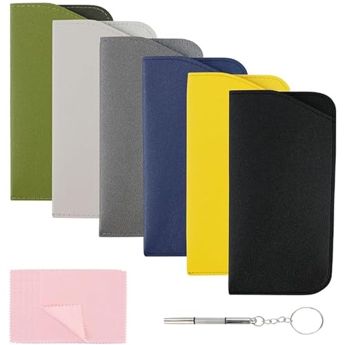 JRSHIRLEYLTD 6 Stück Brillenetui Weich, Sonnenbrillen Etui Brillentasche Tragbar Sonnenbrillen Beutel Lesebrillenetui für Damen Herren, mit 6 Brillenputztücher + 1 Schraubendreher-Zubehör von JRSHIRLEYLTD