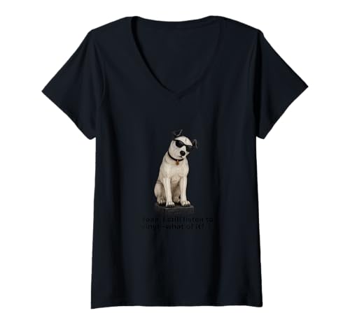 Damen Nipper The RCA Dog with Shades, Coole Retro-Musik-Ikonenkunst T-Shirt mit V-Ausschnitt Damen Nipper The RCA Dog with Shades, Coole Retro-Musik-Ikonenkunst T-Shirt mit V-Ausschnitt von JRT Designs