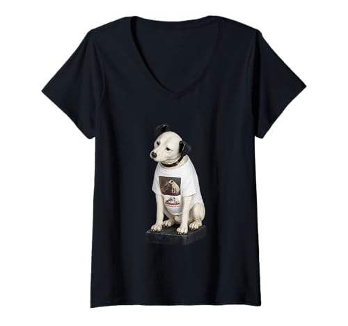 Damen Nipper der RCA Victor Dog, die Stimme seines Meisters T-Shirt mit V-Ausschnitt von JRT Designs