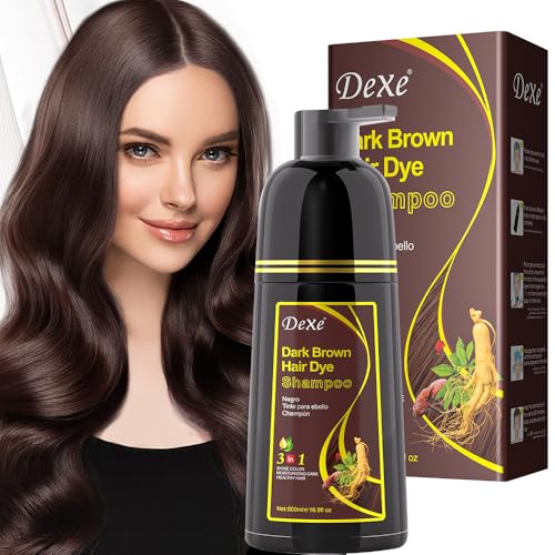 Dunkelbraunes Haarfärbe-Shampoo 3 in 1 Shampoo Haarfarbe Instant Haarfarbe Langanhaltend für Männer und Frauen mit pflanzlichen Inhaltsstoffen (Dark Brown, 500ml) von JRTTOSSE