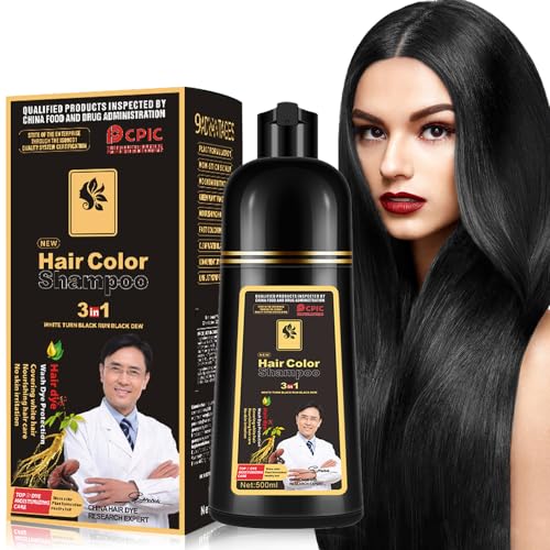 Schwarze Haare färben, Haare färben Shampoo für Männer und Frauen, Haarfarbe Shampoo für graue Haare Abdeckung, Shampoo Para Canas, Haare färben Shampoo 3 in 1, 16.9 Fl Oz (Natural Black) von JRTTOSSE