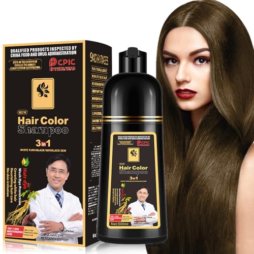 Schwarze Haare färben, Haare färben Shampoo für Männer und Frauen, Haarfarbe Shampoo für graue Haare Abdeckung, Shampoo Para Canas, Haare färben Shampoo 3 in 1 (Coffee&Light Brown) von JRTTOSSE