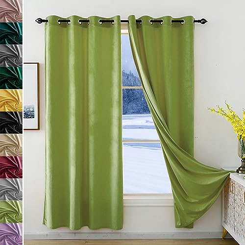 JRUI Abdunklungsvorhang, Gardine Blickdicht 2er Set 120x320cm (HXB), Samtvorhänge mit ösen, Verdunklungsvorhang Kinder, Thermo Vorhänge, Vorhang Schallschutz, Curtains Grün von JRUI