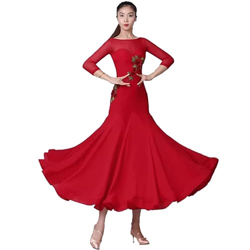 Flamenco Leistung Tanz Outfit Aufkleber Salsa Dancewear Ballsaal Tanzkleider Für Frauen Foxtrot Walzer Wettbewerb Kostüm Social Party Rock,A,3XL von JRUIA