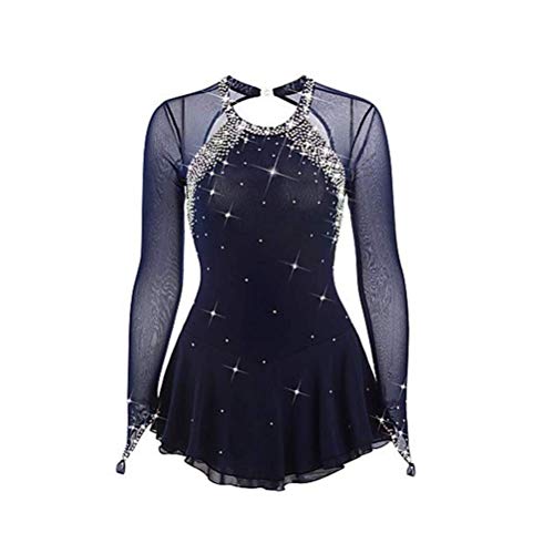 JRUIA Eiskunstlaufkleid Professioneller Wettkampfanzug Damen Mädchen Langärmliges Tragbares Atmungsaktives Offenes Rückenteil Elastisches Spandex Gymnastik Performance Kostüm,Schwarz,S von JRUIA