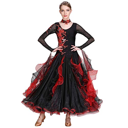 JRUIA Professionelles Tanzkleid Nach Nationalen Standard Damen Stickerei Ballsaal Wettbewerbs Tanzkleider Moderne Performance Tanzbekleidung Für Walzer Foxtrott Kostüm,Schwarz,L von JRUIA