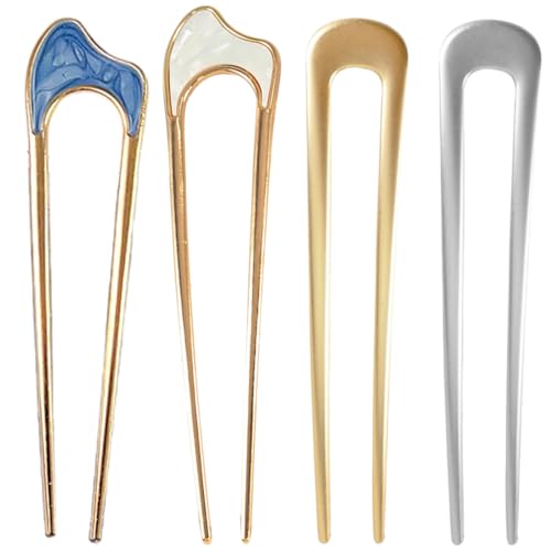 4 Stücke U-förmige Haarnadel Französisch Stil Haarspange Schildkröte Schale Metall Haarnadel Gabelstöcke Metall Haarnadel Gabelstöcke Zinken Chignon Stifte für Frauen Haarstyling Zubehör von JRYXDS