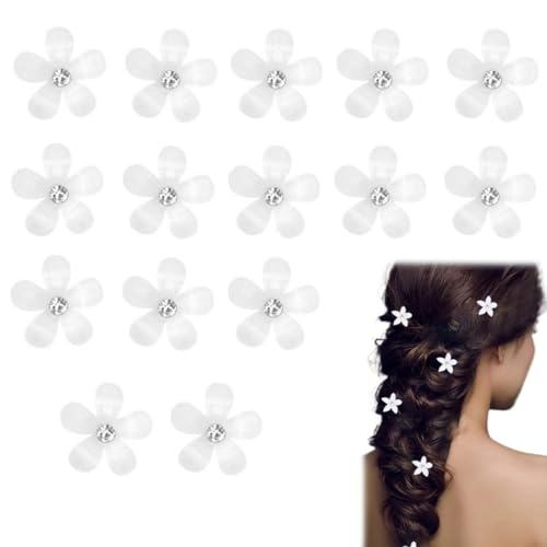 JRYXDS 10 Stück Weiße Mini Blumen Haarspangen Mit Strass,Strass-Metall-Haarnadeln Für Frauen,Für Mädchen, Hochzeit, Haarschmuck, Dekorativ von JRYXDS