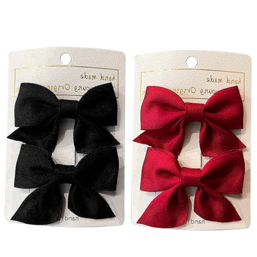 JRYXDS 2 Paar Schleifen-Haarspangen Rutschfeste Krokodil-Haarspangen Haarschmuck Mod, Mädchen Haarschmuck Frauen Weihnachten Hochzeit Geburtstag (Schwarz, Rot) von JRYXDS