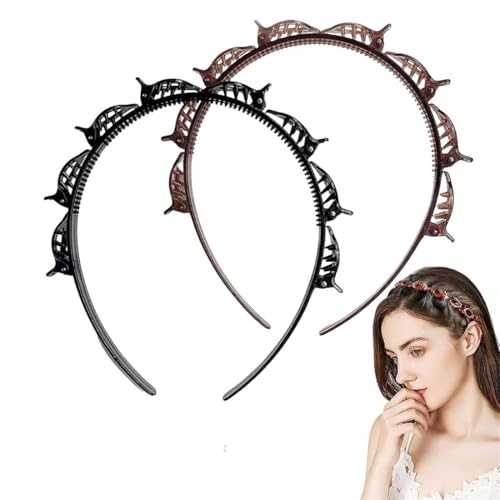 JRYXDS 2 Stück Haarreif Mit Klammern Frisurenhilfe Haarreif Mit Klammern Geflochtene Stirnbänder Double Bangs Hairstyle Hairpin Twist Clip Stirnband Wist Clip Stirnband(Schwarz,Dunkelbraun) von JRYXDS