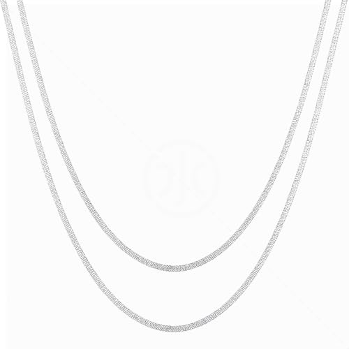 JRYXDS 2 Stück Kette Damen Silber Halskette Layerd Singapurkette Halskette Sterling Silber Stapelbare Verstellbare Choker Goldkette Schmuck Frauen von JRYXDS