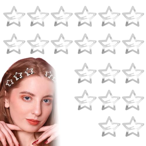 JRYXDS 20 Stück Metall-Stern-Haarspangen Mit Schnappverschluss Silberfarben Niedliche Kleine Haarspangen Y2K Haarschmuck Pentagramm Hair Clips Für Mädchen Und Frauen von JRYXDS