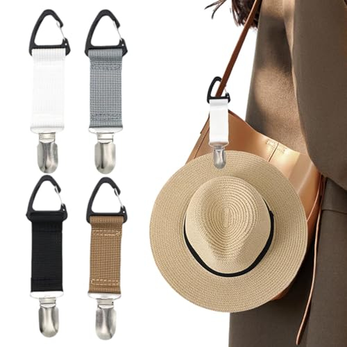 JRYXDS 4 Stück Hut Clip Für Reisen Elastische Huthalter Clip Freihändiges Hutklammer Für Reisen Hutclip Für Damen Herren Rucksack Gepäck Outdoor Handtasche Reisetasche von JRYXDS