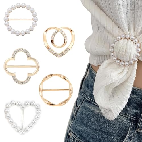 JRYXDS 5 Stück Broschen Set Für Kleidung Metall T Shirt Clip Strasssteine Schnalle Schal Ringschnalle Kleidungs Eckknopf Für Kleidung von JRYXDS